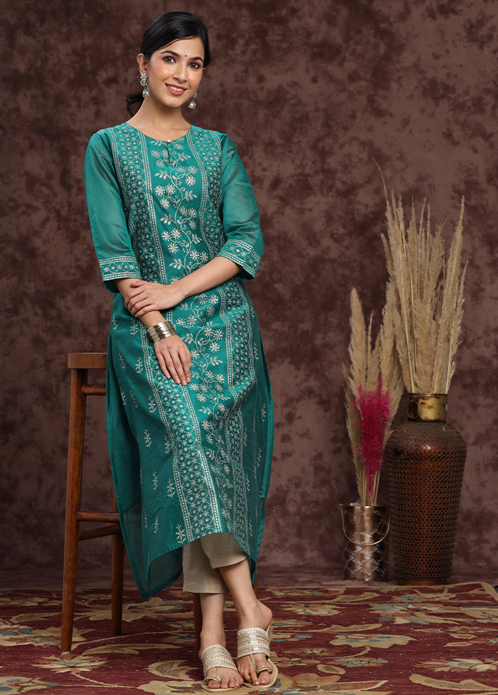 Rama Green Readymade Chanderi Kurti