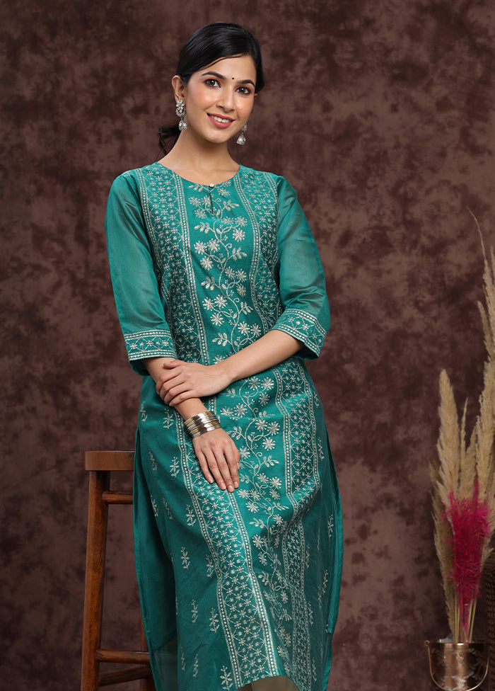 Rama Green Readymade Chanderi Kurti