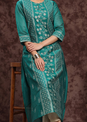 Rama Green Readymade Chanderi Kurti