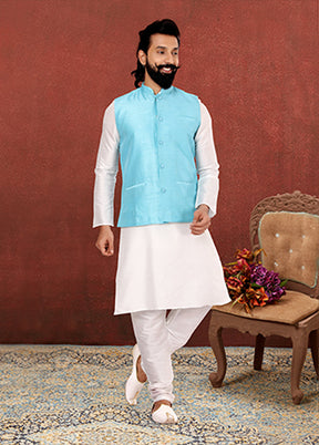 3 Pc Multicolor Silk Kurta Pajama with Jacket Set