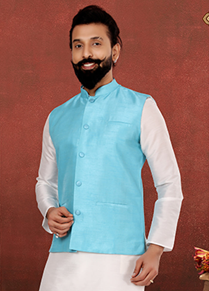3 Pc Multicolor Silk Kurta Pajama with Jacket Set
