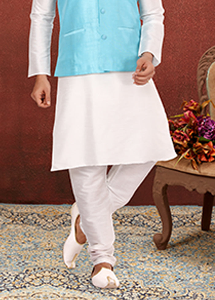 3 Pc Multicolor Silk Kurta Pajama with Jacket Set