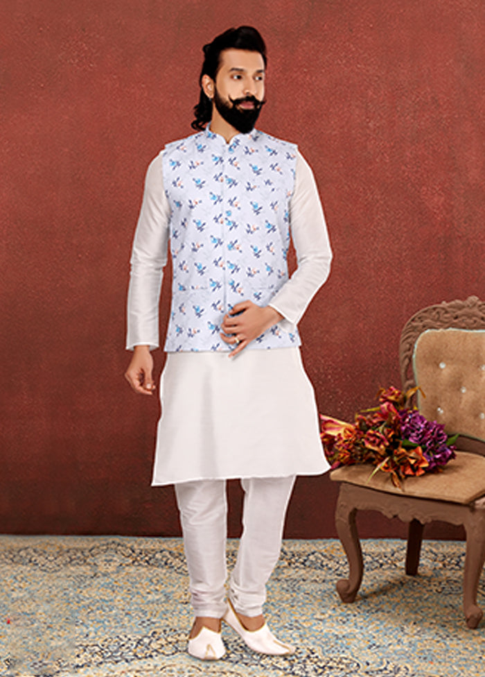3 Pc Multicolor Silk Kurta Pajama with Jacket Set