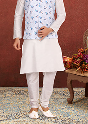 3 Pc Multicolor Silk Kurta Pajama with Jacket Set