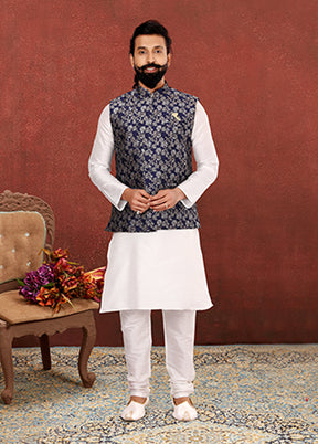 3 Pc Multicolor Silk Kurta Pajama with Jacket Set