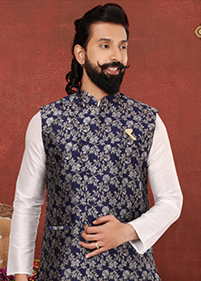 3 Pc Multicolor Silk Kurta Pajama with Jacket Set