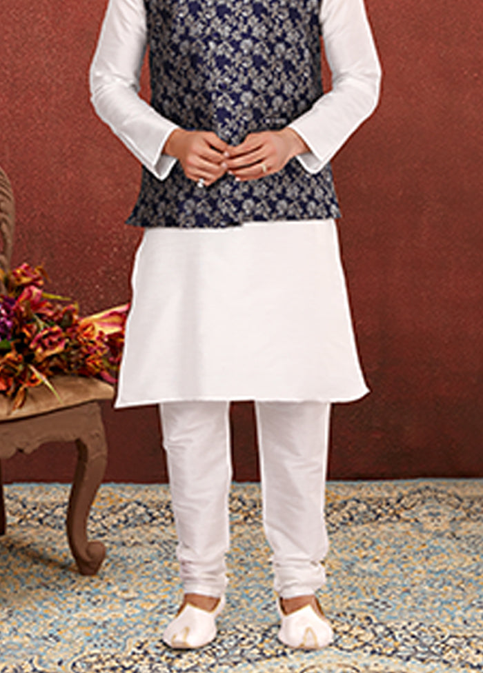 3 Pc Multicolor Silk Kurta Pajama with Jacket Set