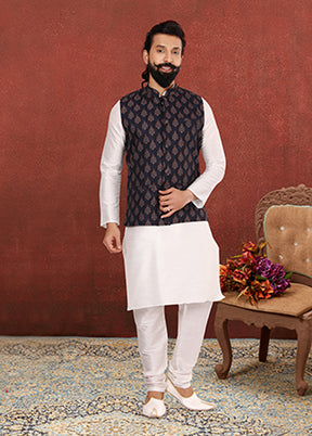 3 Pc Multicolor Silk Kurta Pajama with Jacket Set