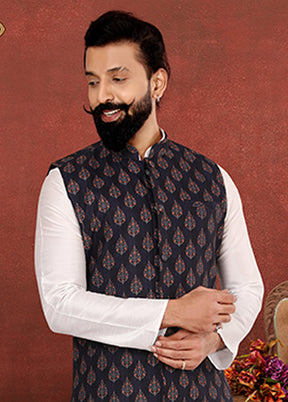 3 Pc Multicolor Silk Kurta Pajama with Jacket Set