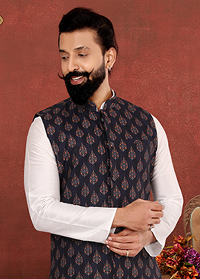 3 Pc Multicolor Silk Kurta Pajama with Jacket Set