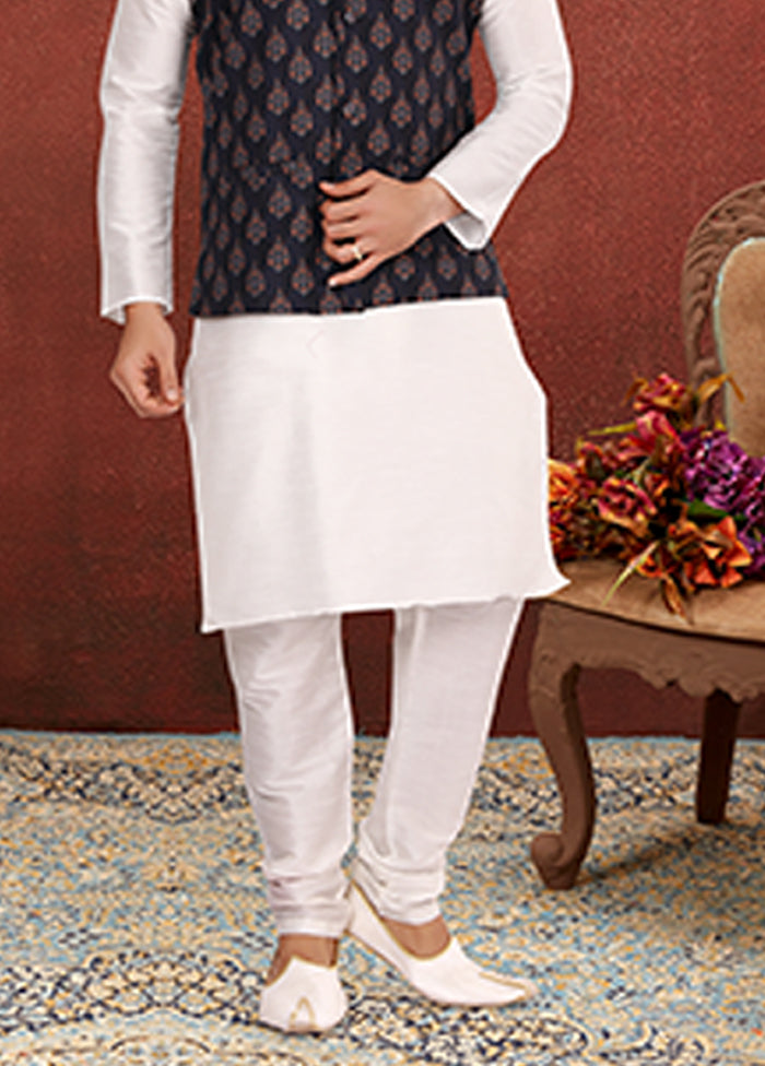 3 Pc Multicolor Silk Kurta Pajama with Jacket Set