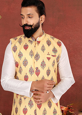 3 Pc Multicolor Silk Kurta Pajama with Jacket Set