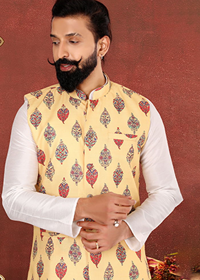 3 Pc Multicolor Silk Kurta Pajama with Jacket Set