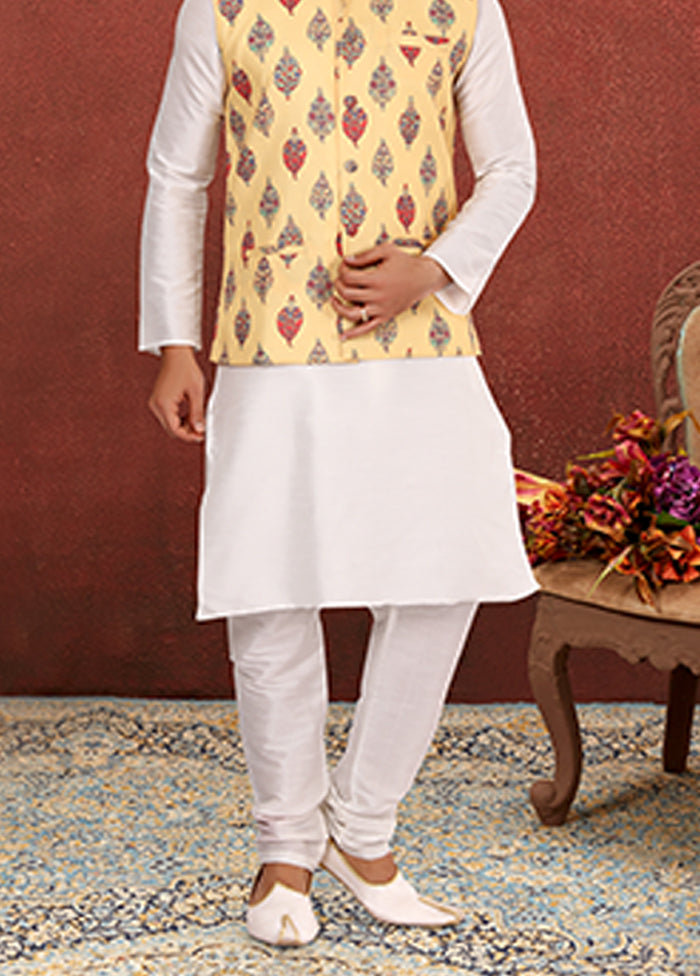 3 Pc Multicolor Silk Kurta Pajama with Jacket Set