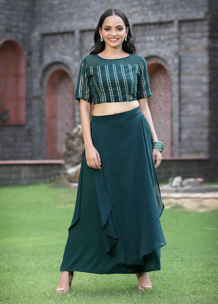 2 Pc Green Pure Readymade Georgette Coord Set