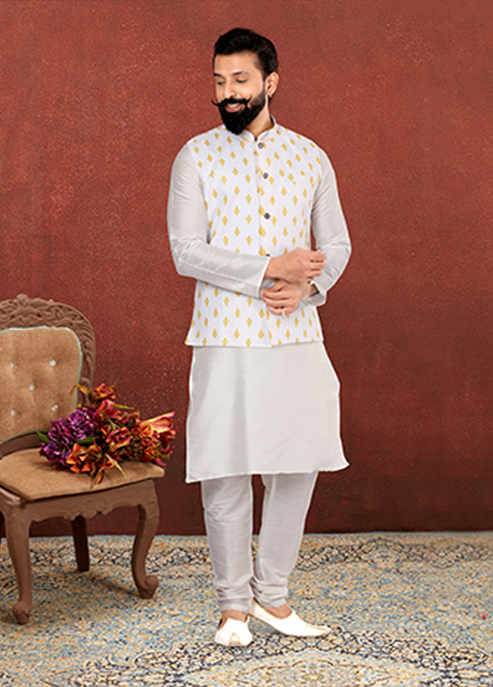 3 Pc Multicolor Silk Kurta Pajama with Jacket Set