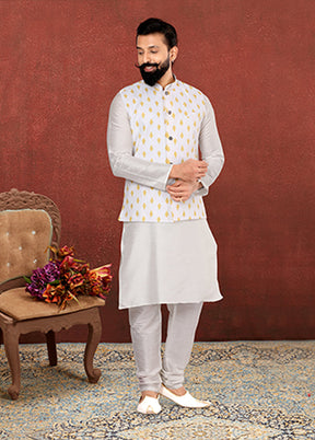 3 Pc Multicolor Silk Kurta Pajama with Jacket Set