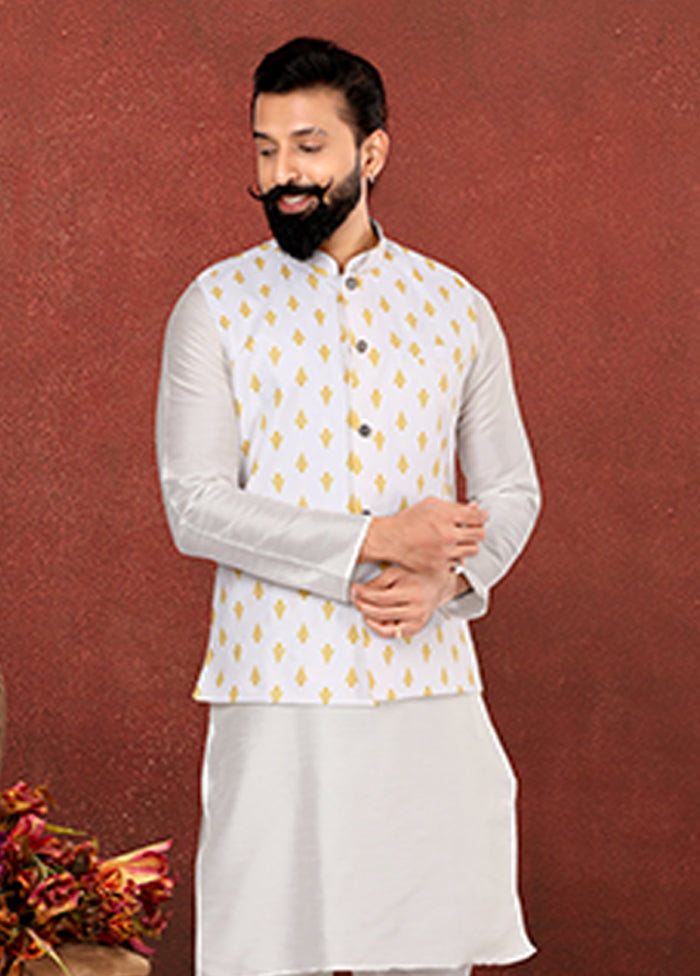 3 Pc Multicolor Silk Kurta Pajama with Jacket Set