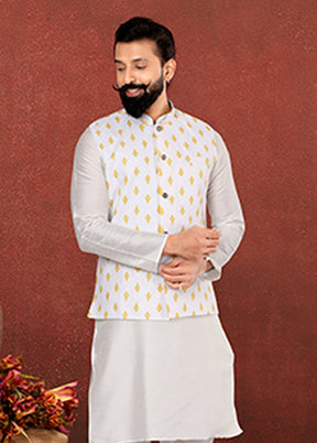 3 Pc Multicolor Silk Kurta Pajama with Jacket Set