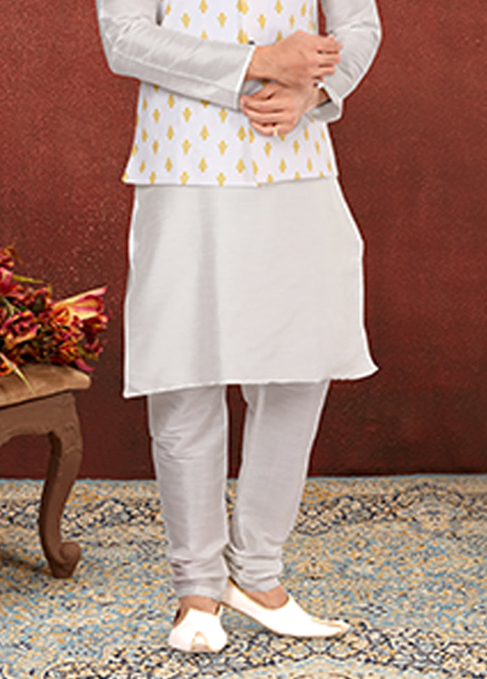 3 Pc Multicolor Silk Kurta Pajama with Jacket Set