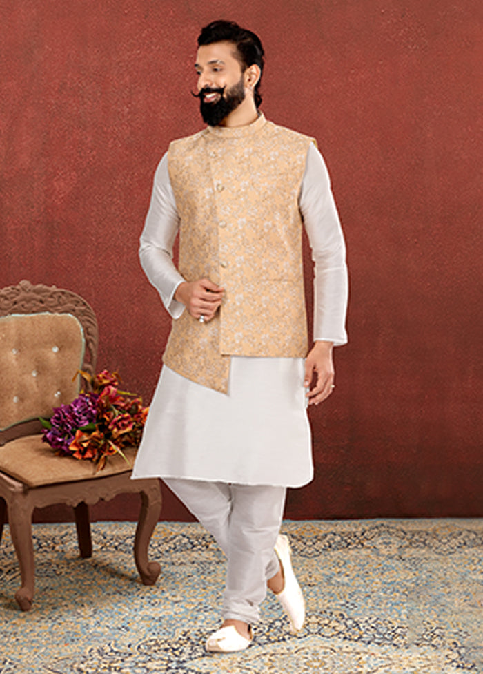 3 Pc Multicolor Silk Kurta Pajama with Jacket Set