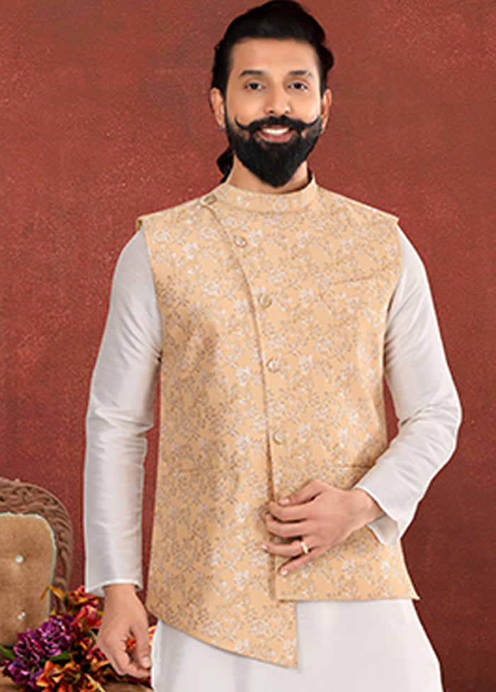 3 Pc Multicolor Silk Kurta Pajama with Jacket Set