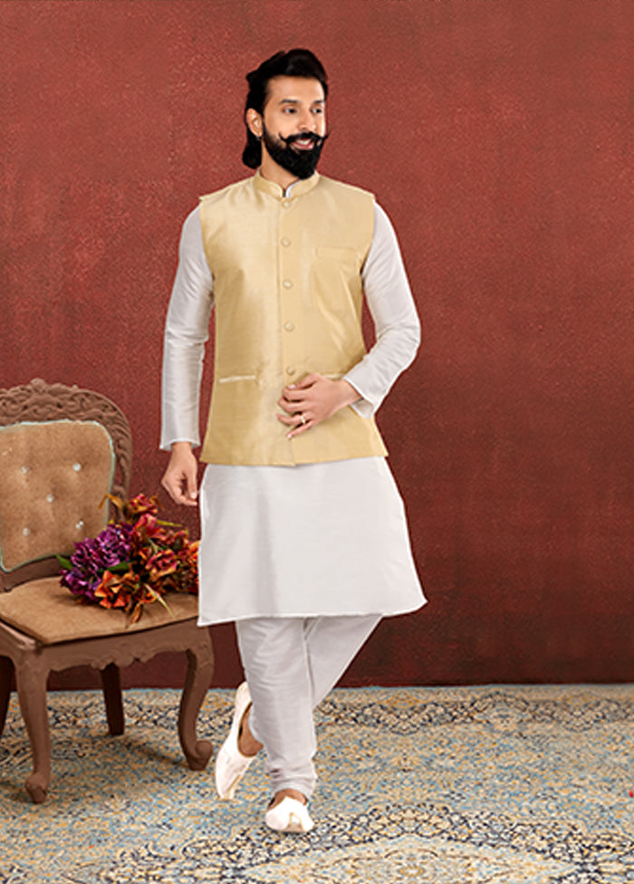 3 Pc Multicolor Silk Kurta Pajama with Jacket Set