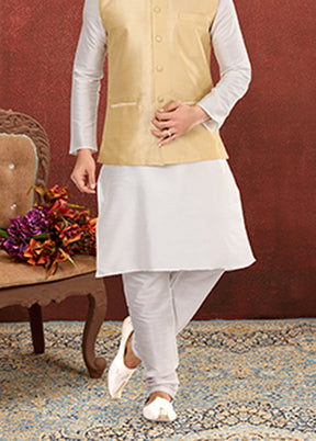 3 Pc Multicolor Silk Kurta Pajama with Jacket Set