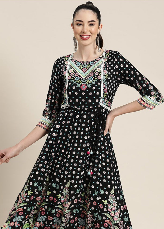 Black Readymade Pure Rayon Indian Dress