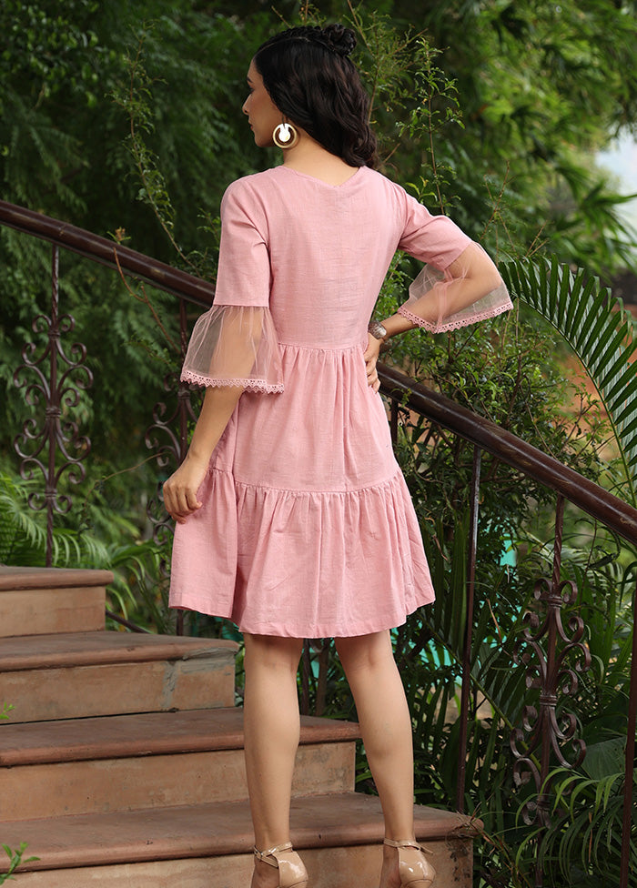 Pink Readymade Cotton Indian Dress