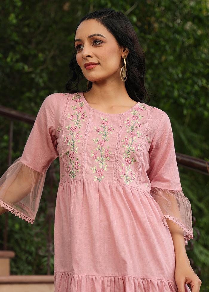 Pink Readymade Cotton Indian Dress