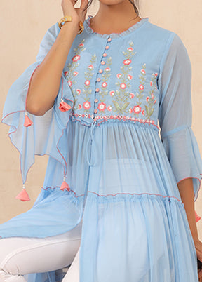 Powder Blue Pure Readymade Silk Kurti