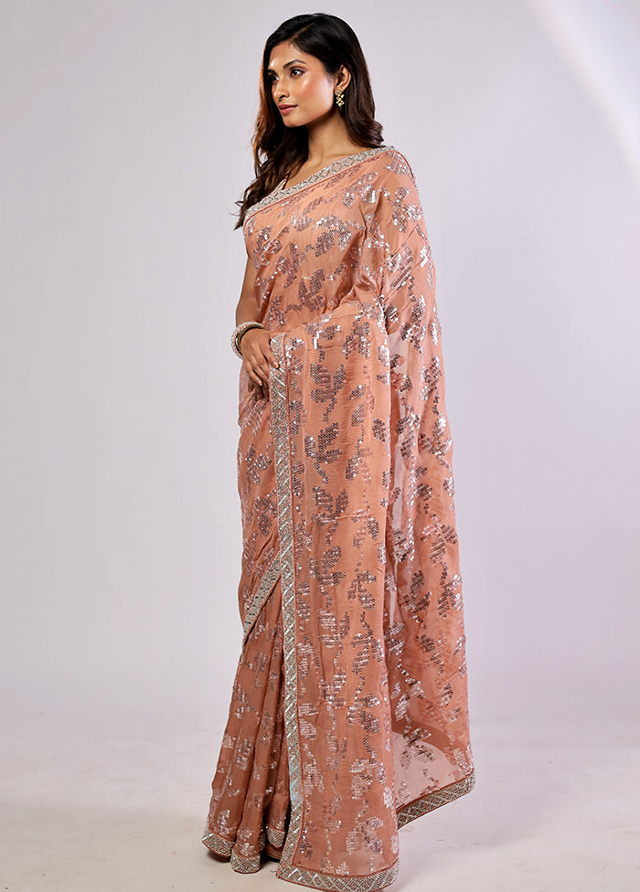 Pink Handloom Pure Georgette Saree With Blouse Piece
