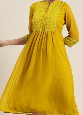 Mustard Readymade Pure Georgette Indian Dress