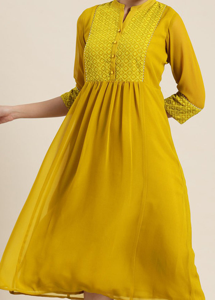 Mustard Readymade Pure Georgette Indian Dress