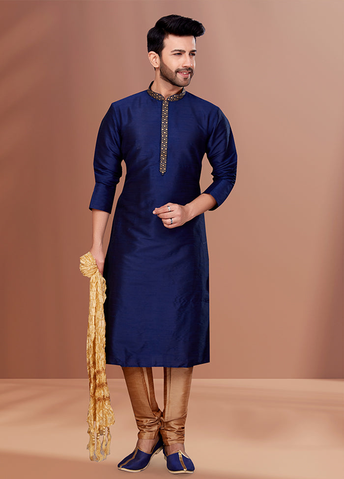 Blue Silk 2 Pc Kurta Pajama Set