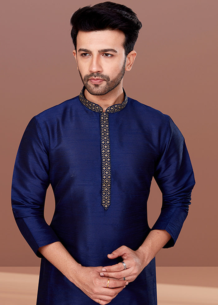 Blue Silk 2 Pc Kurta Pajama Set