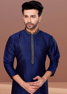Blue Silk 2 Pc Kurta Pajama Set