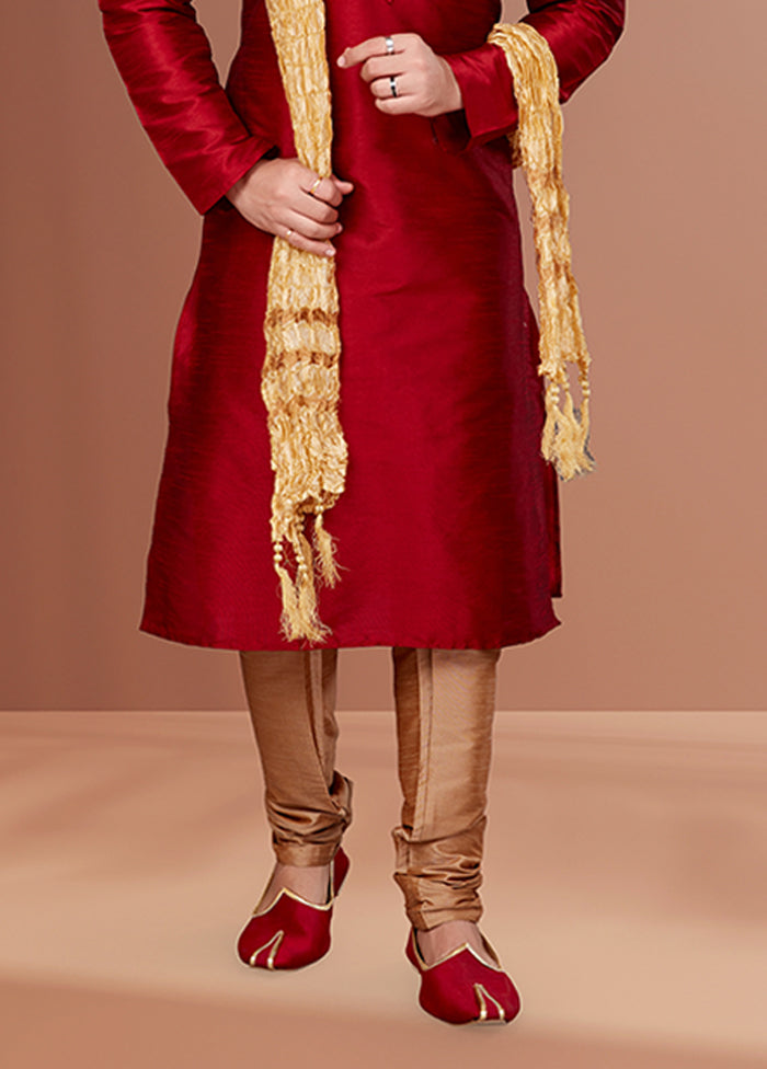 Red Silk 2 Pc Kurta Pajama Set