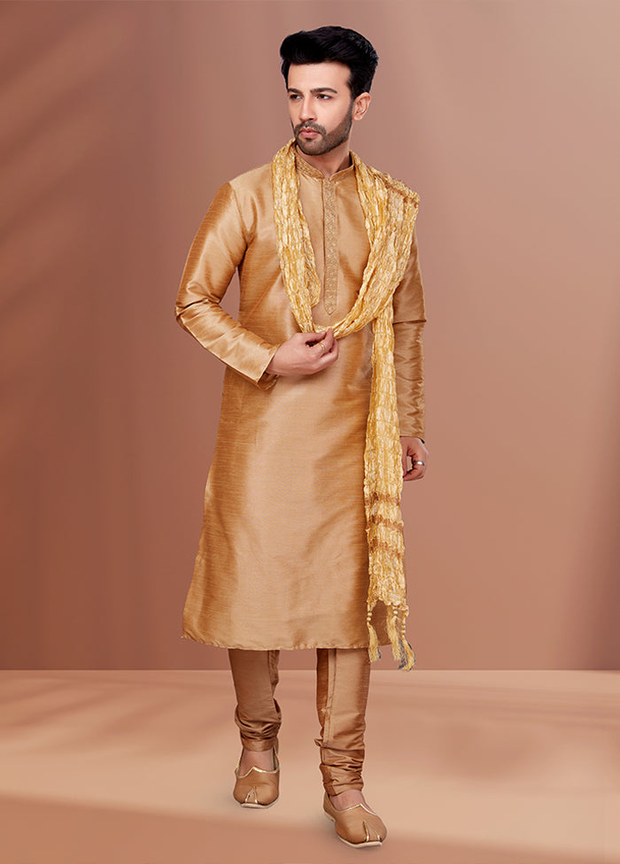 Brown Silk 2 Pc Kurta Pajama Set