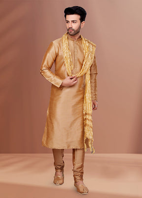 Brown Silk 2 Pc Kurta Pajama Set
