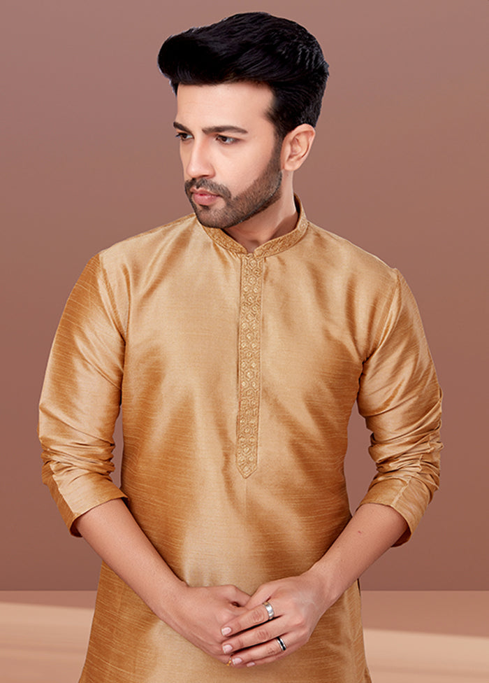 Brown Silk 2 Pc Kurta Pajama Set