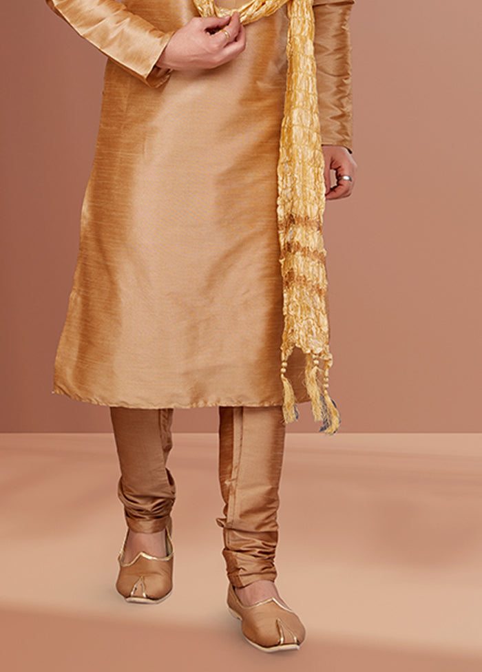 Brown Silk 2 Pc Kurta Pajama Set