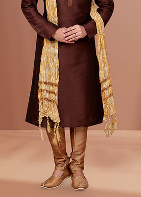 Brown Silk 2 Pc Kurta Pajama Set