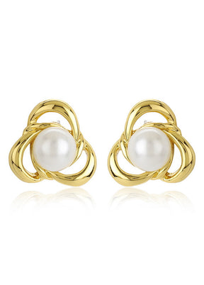 Estele Stylish Trendy Fancy Party Wear 24Kt Gold Plated White Flux Pearl Stud Earrings - Indian Silk House Agencies