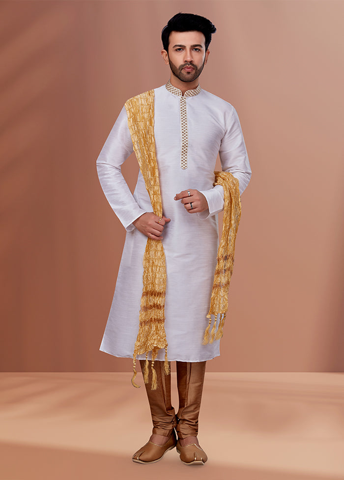 White Silk 2 Pc Kurta Pajama Set