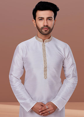 White Silk 2 Pc Kurta Pajama Set