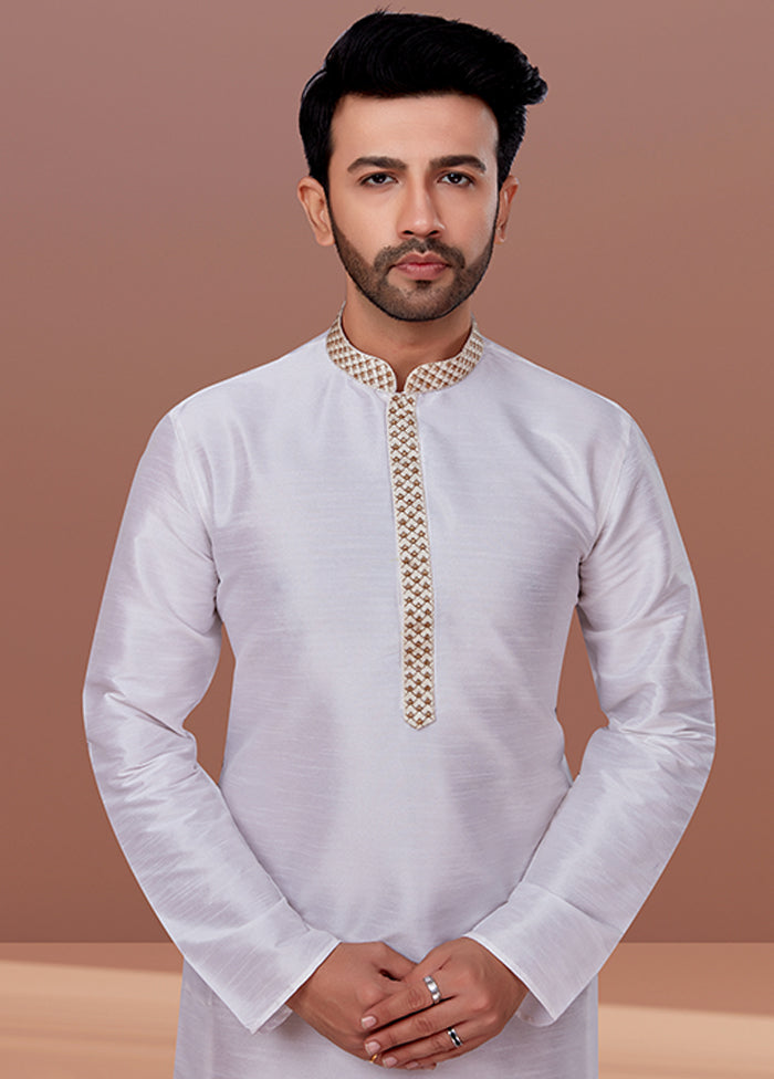 White Silk 2 Pc Kurta Pajama Set