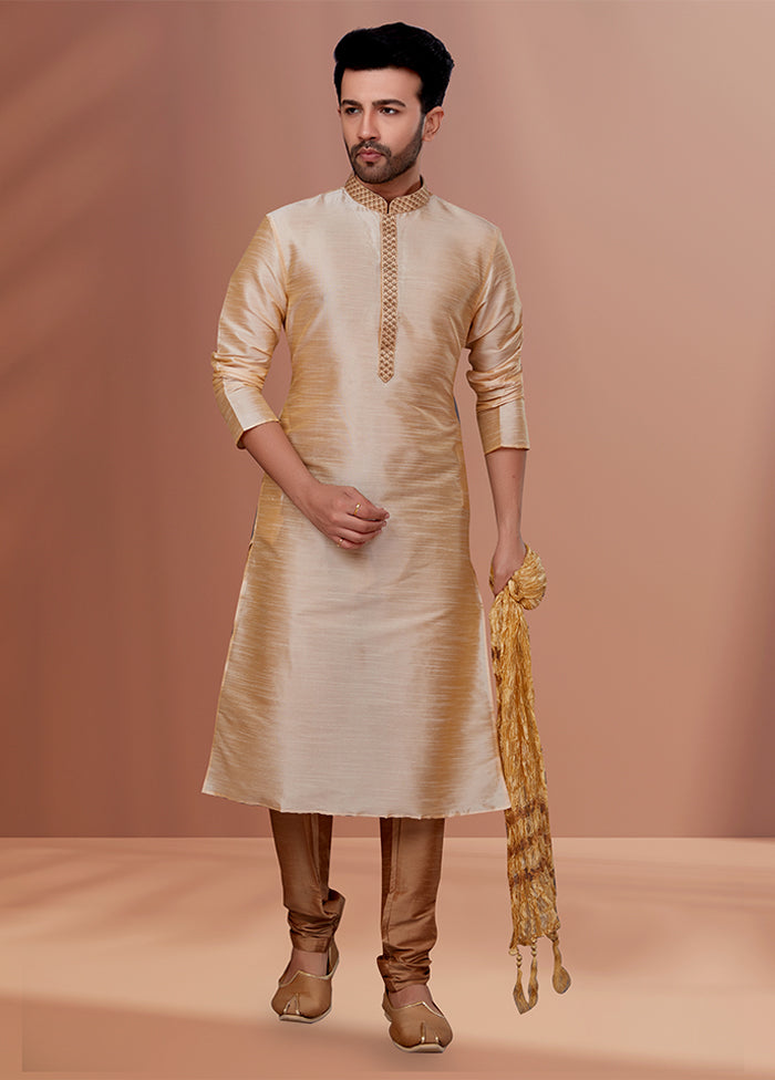 Cream Silk 2 Pc Kurta Pajama Set