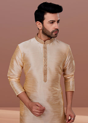 Cream Silk 2 Pc Kurta Pajama Set